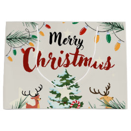 Adorable Rentiere Frohe Weihnachtsbaumen Große Geschenktüte