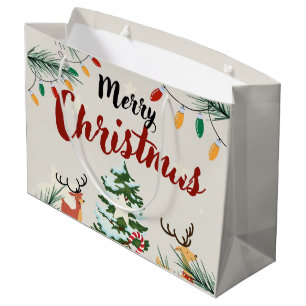 Adorable Rentiere Frohe Weihnachtsbaumen Große Geschenktüte