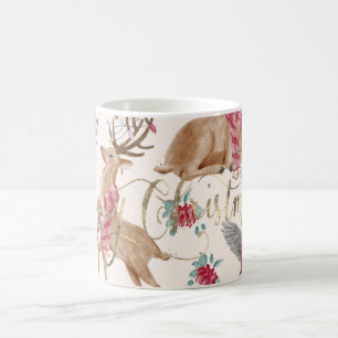 Adorable Rentiere, Vögel, Blume Kaffeetasse
