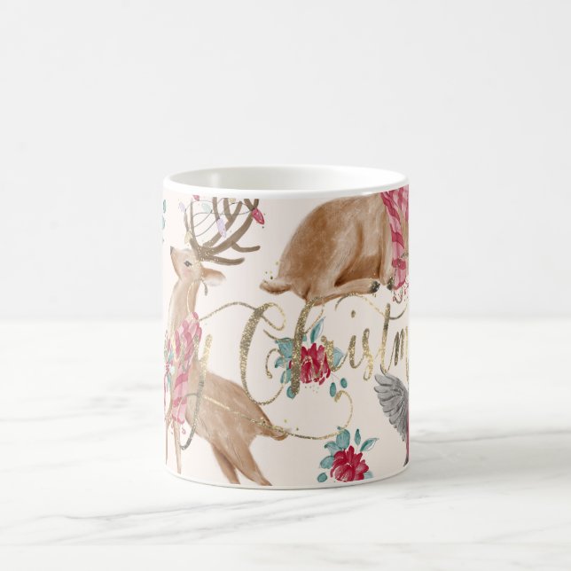 Adorable Rentiere, Vögel, Blume Kaffeetasse (Mittel)