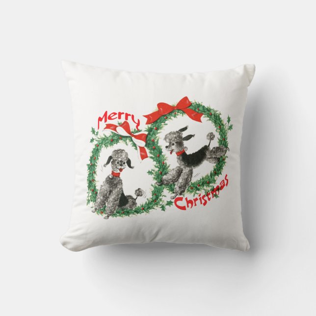 Adorable Retro Poodles Frohe Weihnachtsfeier Kissen (Vorderseite)