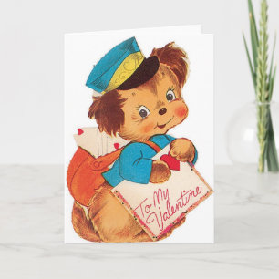 Adorable Retro Puppy Mailman Valentine's Day Card Feiertagskarte