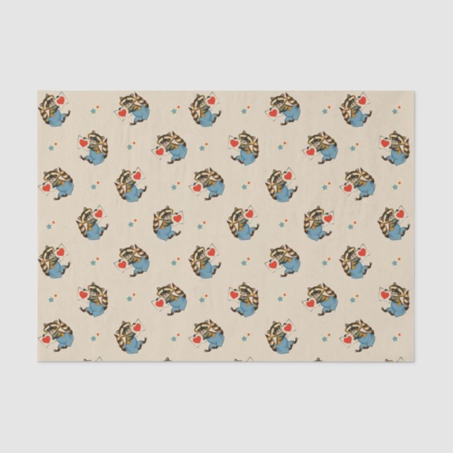 ADORABLE RETRO RACCOON W/VALENTINE Tissue Paper Seidenpapier (Vorderseite)