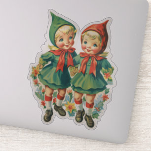 Adorable Retro Weihnachtselfen Aufkleber