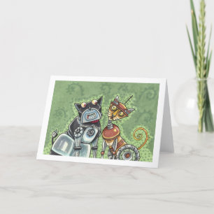 ADORABLE ROBOT BULLDOG & FELINE FRIEND Funny Blank Karte