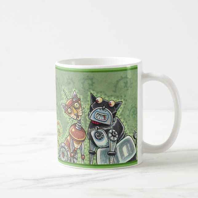 ADORABLE ROBOT BULLDOG UND FELINE FREUND Funny Fun Kaffeetasse (Rechts)