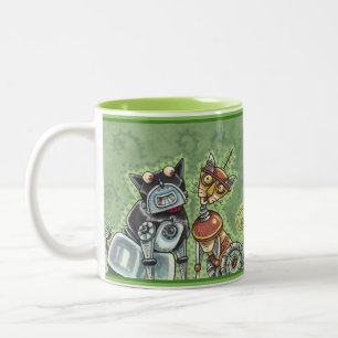 ADORABLE ROBOT BULLDOG UND FELINE FREUND Funny Fun Zweifarbige Tasse
