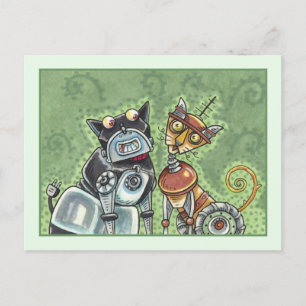 ADORABLE ROBOT BULLDOG UND FELINE FRIEND Funny Fun Postkarte