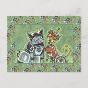 ADORABLE ROBOT BULLDOG UND FELINE FRIEND Funny Fun Postkarte