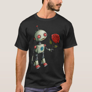 Adorable Robot-Übergabe einer Rose-Blume T-Shirt
