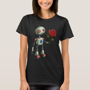 Adorable Robot-Übergabe einer Rose-Blume T-Shirt