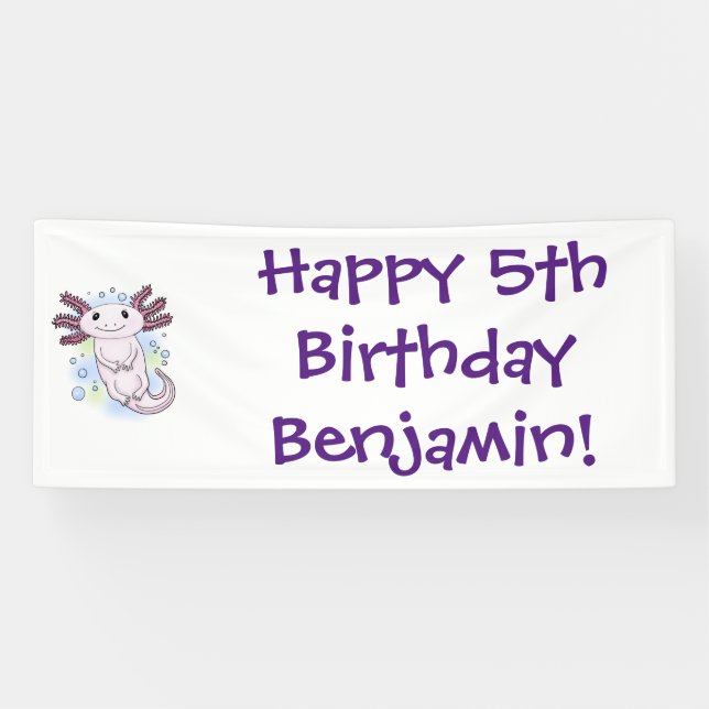 Adorable rosa axolotale Cartoon Banner (Horizontal)