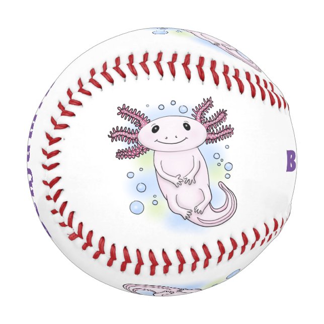 Adorable rosa axolotale Cartoon Baseball (Vorderseite Links)