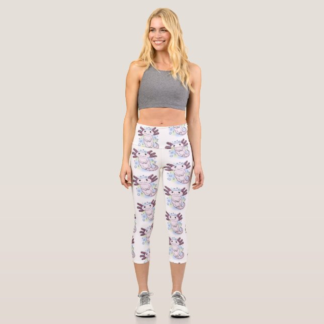 Adorable rosa axolotale Cartoon Capri Leggings (Vorderseite)