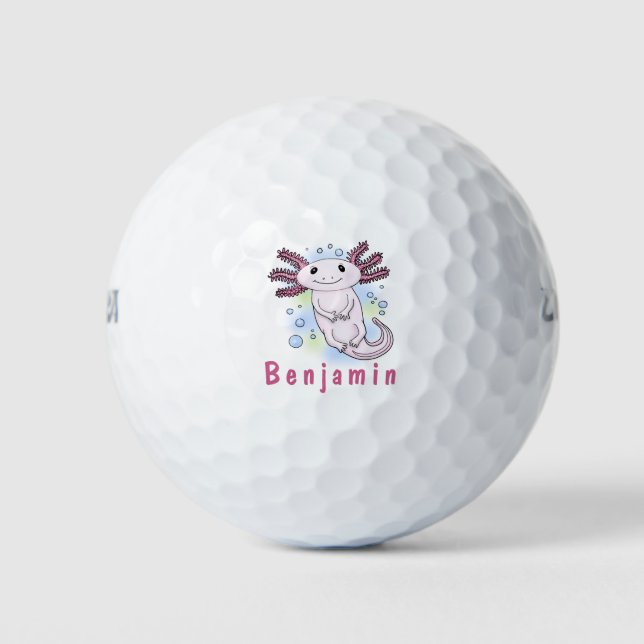 Adorable rosa axolotale Cartoon Golfball (Vorderseite)