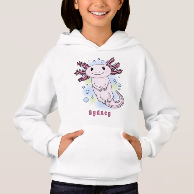 Adorable rosa axolotale Cartoon Hoodie (Vorderseite)
