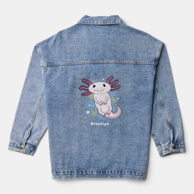 Adorable rosa axolotale Cartoon Jeansjacke (Rückseite)