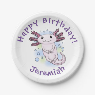 Adorable rosa axolotale Cartoon Pappteller