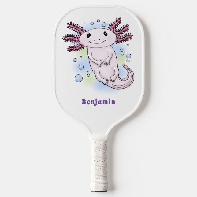 Adorable rosa axolotale Cartoon Pickleball Schläger (Vorderseite)