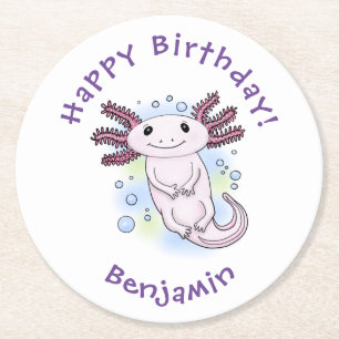 Adorable rosa axolotale Cartoon Runder Pappuntersetzer