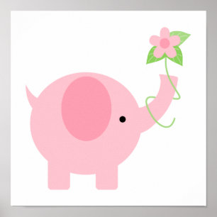 Adorable rosa Elefant mit Blume Poster
