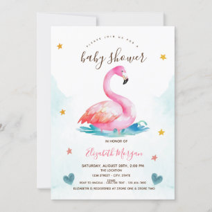 Adorable rosa Flamingo Stars Hearts Baby Dusche Einladung