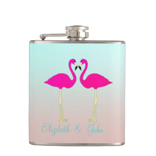 Adorable rosa Flamingos in Liebe Personalisiert Flachmann