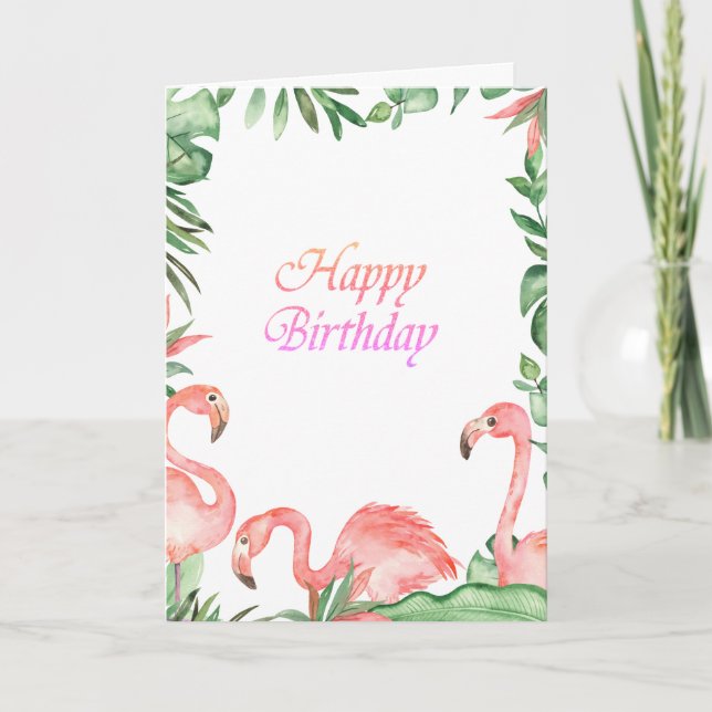 Adorable rosa Flamingos Tropical Geburtstag Karte (Vorderseite)