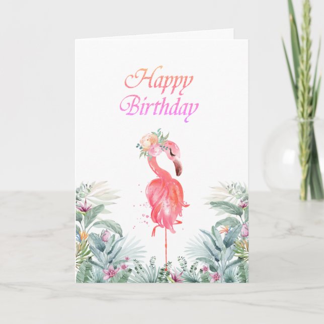 Adorable rosa Flamingos Tropische Blume Geburtstag Karte (Vorderseite)