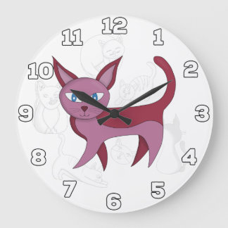 Adorable rosa Katze und Kätzchen Doodles Große Wanduhr