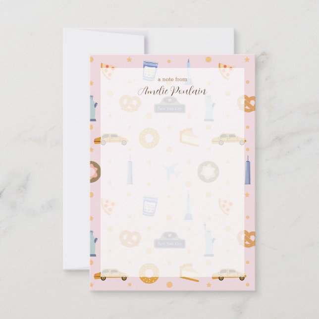 Adorable rosa NYC-Themenname Personalisiert Mitteilungskarte (Vorderseite)