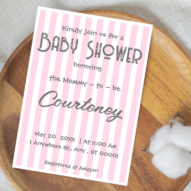 Adorable rosa Stripte Kinderdusche Einladung (Von Creator hochgeladen)