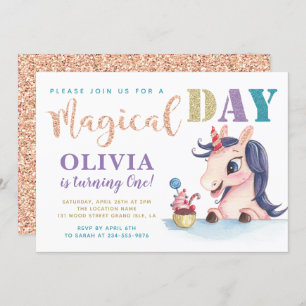Adorable Rose Gold Einhorn Geburtstag Einladung