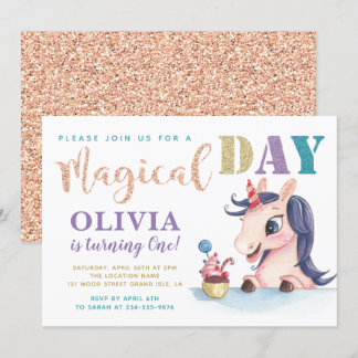 Adorable Rose Gold Einhorn Geburtstag Einladung
