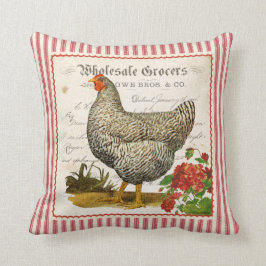 Adorable rote und weiße Vintage Hühnerkissen Kissen