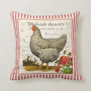 Adorable rote und weiße Vintage Hühnerkissen Kissen