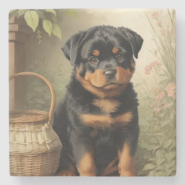 Adorable Rottweiler Steinuntersetzer (Vorderseite)