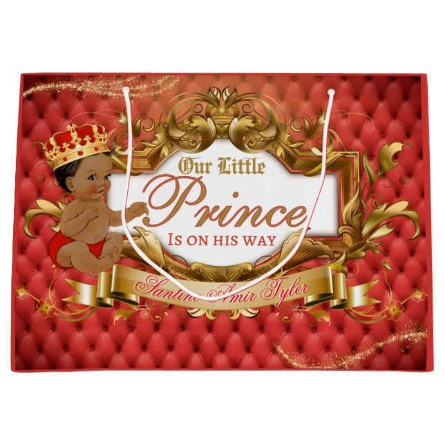 Adorable Royal African Prince Red & Gold Große Geschenktüte (Vorderseite)