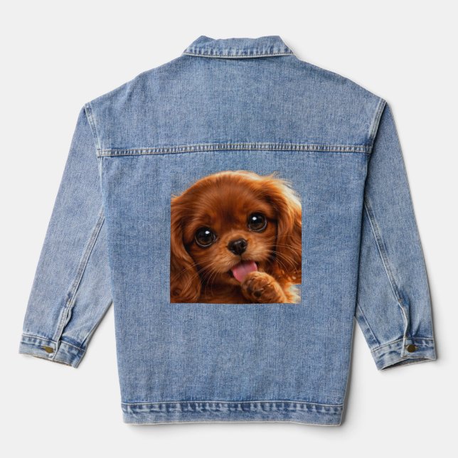 Adorable Ruby Cavalier Spaniel  Jeansjacke (Rückseite)