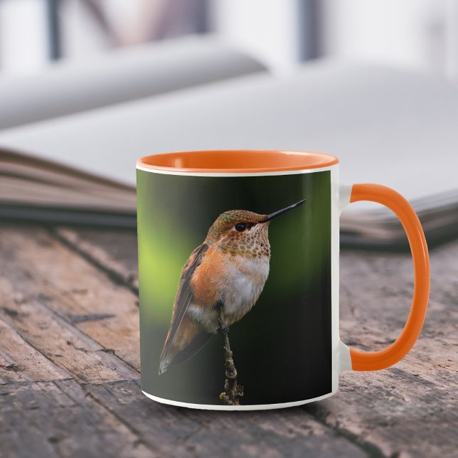 Adorable Rufous Hummingbird auf dem Zweig Tasse (Cute Rufous Hummingbird on Hybrid Fruit Tree Branch 11 oz Coffee Mug Cover Photo 2.)