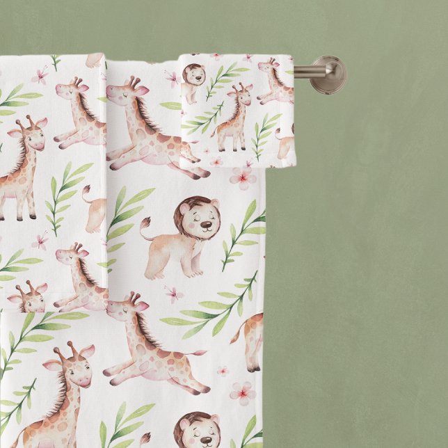 Adorable Safari Giraffe & Löwenmuster Badhandtuch Set (Von Creator hochgeladen)