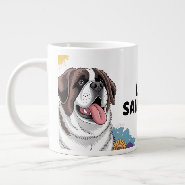 "Adorable Saint Bernard mit Sonnenblumen Jumbo-Tasse (Links)