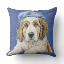 ADORABLE SAINT BERNARD PUPPING with BLUE HAT