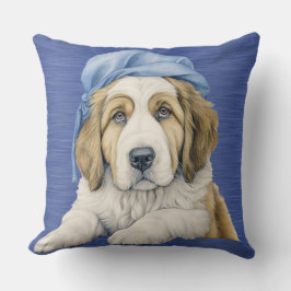 ADORABLE SAINT BERNARD PUPPING with BLUE HAT Kissen