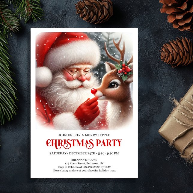 Adorable Santa and Rudolph Christmas Party Invite Einladung (Adorable Santa and Rudolph Christmas Party Invite)