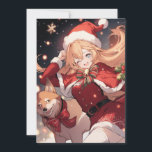 Adorable Santa Anime Girl and Christmas Shiba Dog<br><div class="desc">Digitale Kunst eines bezaubernden Anime-Mädchens in Santa Claus wie Kleidung. Sie hat eine lange rote, spitze Weihnachtsweihnachtsweih-Weihnachtsmannmütze, ein niedliches rotes Kleid mit einem Gürtel, einen Weihnachtsschal mit weißem Flügel, niedliche Rot-Grün-Bögen und Bänder und eine Glocke. Ihr shiba inu Hund läuft neben ihr. An der Weihnachtsnachtsnacht im Winter gibt es schöne...</div>