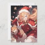 Adorable Santa Anime Girl and Christmas Shiba Dog Feiertagskarte<br><div class="desc">Digitale Kunst eines bezaubernden Anime-Mädchens in Santa Claus wie Kleidung. Sie hat eine lange rote, spitze Weihnachtsweihnachtsweih-Weihnachtsmannmütze, ein niedliches rotes Kleid mit einem Gürtel, einen Weihnachtsschal mit weißem Flügel, niedliche Rot-Grün-Bögen und Bänder und eine Glocke. Ihr shiba inu Hund läuft neben ihr. An der Weihnachtsnachtsnacht im Winter gibt es schöne...</div>