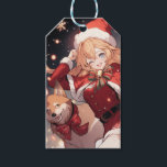 Adorable Santa Anime Girl and Christmas Shiba Dog Geschenkanhänger<br><div class="desc">Digitale Kunst eines bezaubernden Anime-Mädchens in Santa Claus wie Kleidung. Sie hat eine lange rote, spitze Weihnachtsweihnachtsweih-Weihnachtsmannmütze, ein niedliches rotes Kleid mit einem Gürtel, einen Weihnachtsschal mit weißem Flügel, niedliche Rot-Grün-Bögen und Bänder und eine Glocke. Ihr shiba inu Hund läuft neben ihr. An der Weihnachtsnachtsnacht im Winter gibt es schöne...</div>