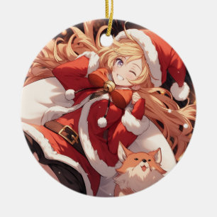 Adorable Santa Anime Girl Tasche für Geschenke und Keramik Ornament