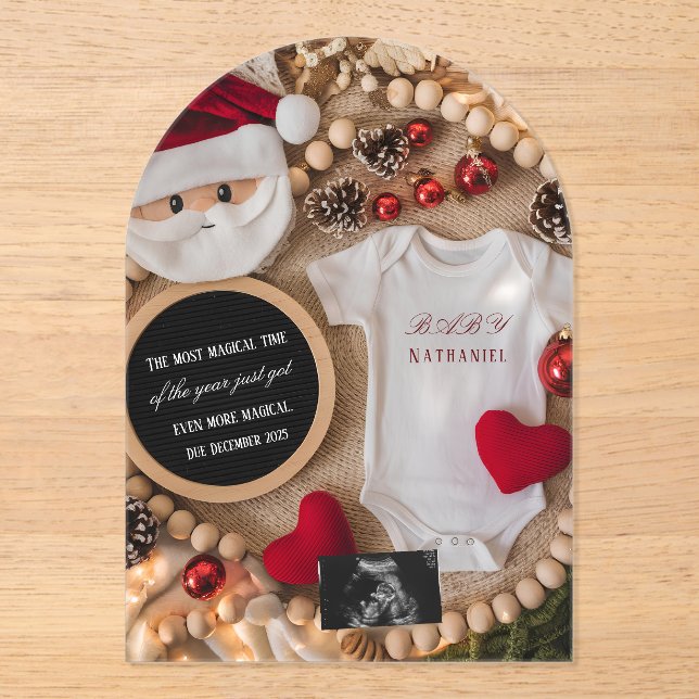 Adorable Santa Christmas Pregnancy Announcement Acryleinladungen (Vorderseite)